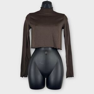 Girly Grunge Indie Sleaze Garage Brown‎ Cropped Long Sleeve Turtleneck Medium